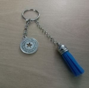 Inspirational keychain with blue tassel